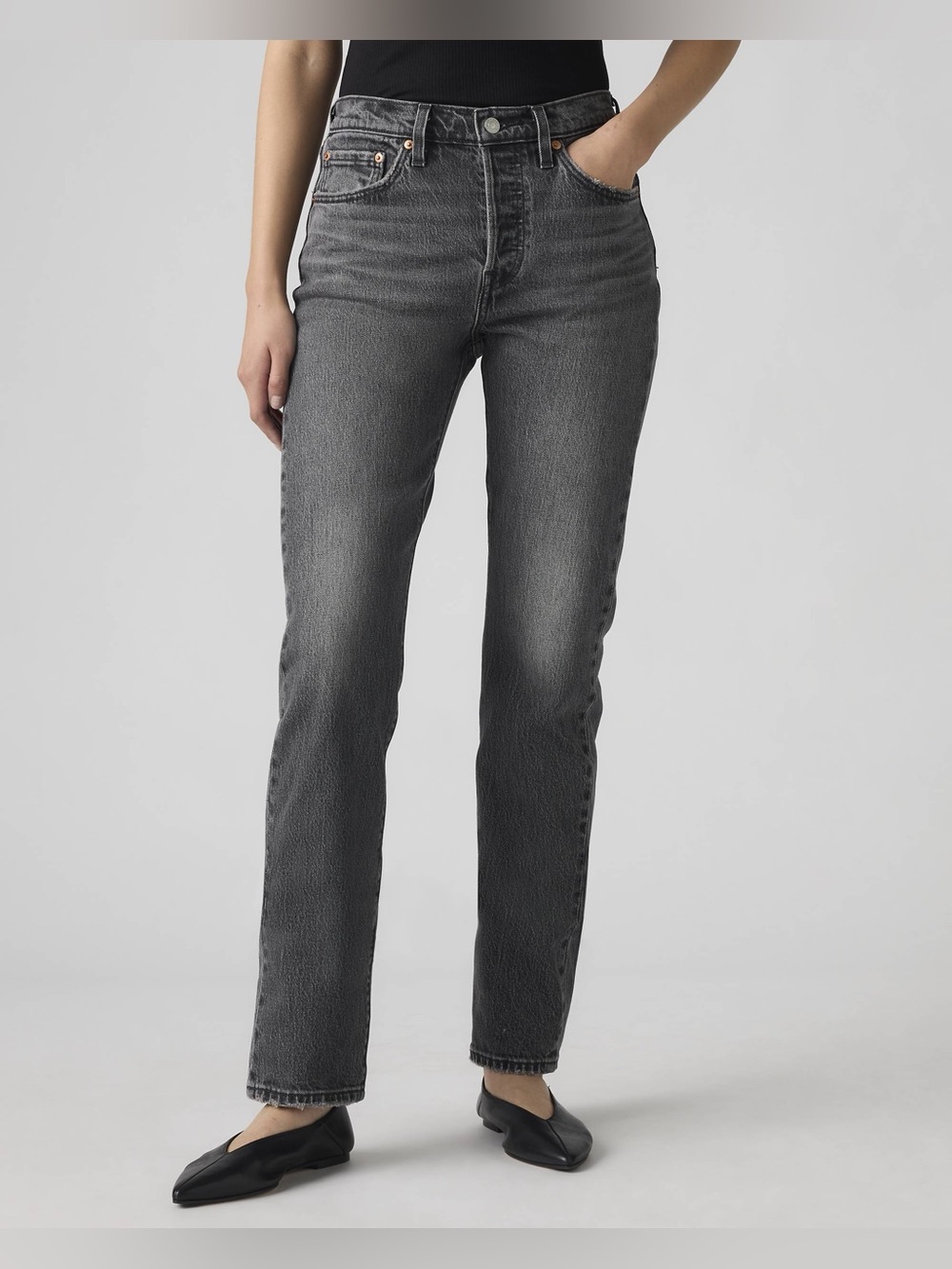 Levis 501 Straight‎ Leg Dark Wash Black Relaxed Fit Jeans